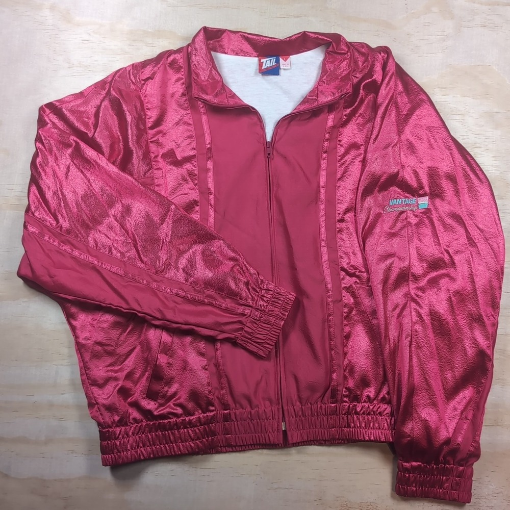 Vintage 90s Tail Windbreaker Pink Nylon Jacket Sz Large Vantage Championship